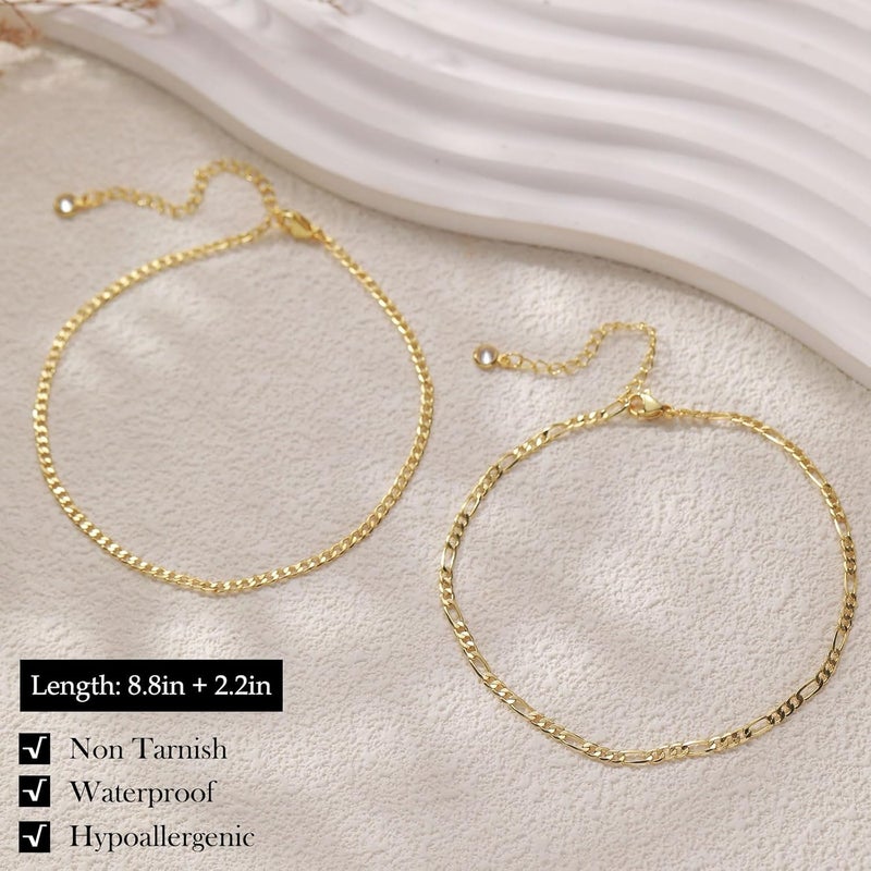 FUNEIA Gold Silver Ankle Bracelets for Women Waterproof 14K Gold Plated Anklets for Women Non Tarnish Dainty Layered Beaded Heart Anklet Set Summer Beach Foot Chain Jewelry Gifts Trendy Stuff - Image 5